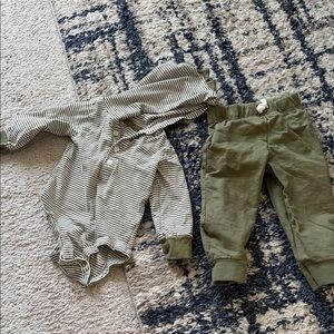 Striped Baby Onesie and Green Pants Set